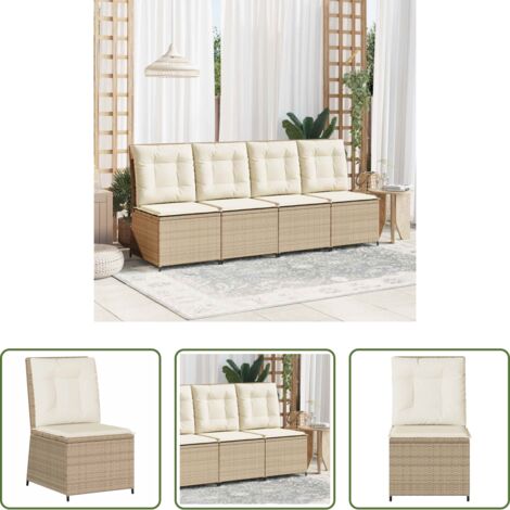 vidaXL Polyrattan -  Divano da giardino con cuscino Nero e Bianco Crema polyrattan