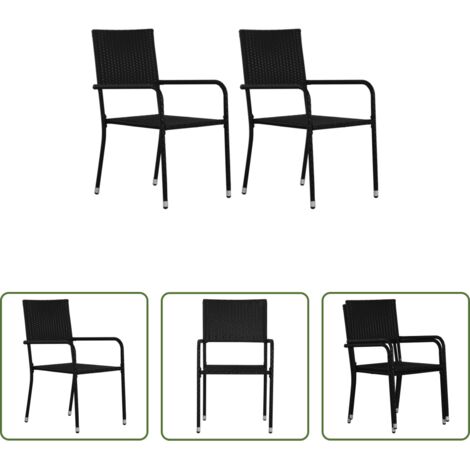 vidaXL Polyrattan -  Garten-Essstühle 2 Stk. Stapelbar Schwarz Poly Rattan