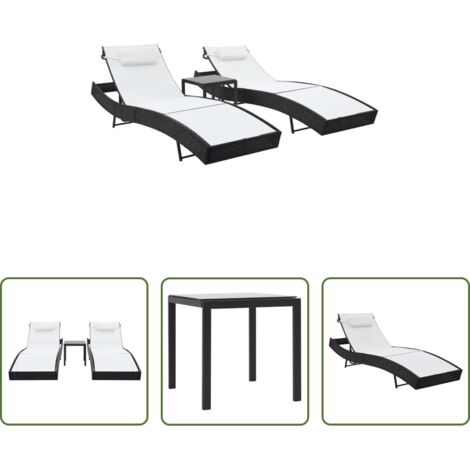 vidaXL Polyrattan -  Lettini Prendisole 2 pz e Tavolo in Polyrattan e Textilene Nero