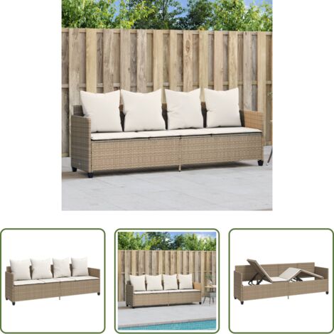 vidaXL Polyrattan -  Lettino Prendisole con Cuscini Beige in Polyrattan