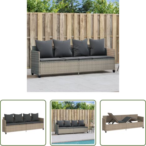 vidaXL Polyrattan -  Lettino Prendisole con Cuscini Grigio Chiaro in Polyrattan