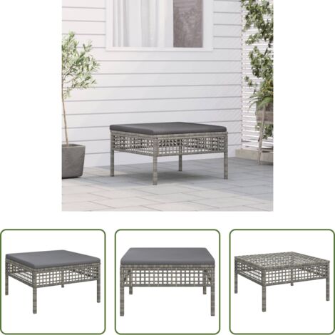 vidaXL Polyrattan -  Poggiapiedi da Giardino con Cuscino in Polyrattan Grigio