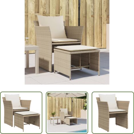 vidaXL Polyrattan -  Sedia da Giardino con Poggiapiedi in Polyrattan Beige