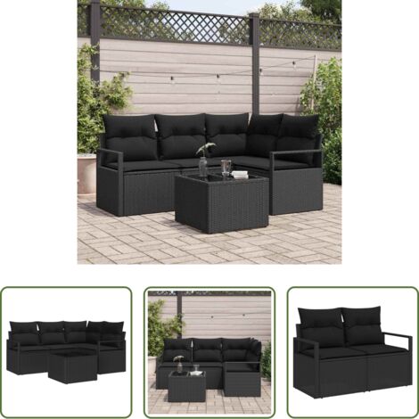 vidaXL Polyrattan -  Set di divani 5 pcs Nero polyrattan