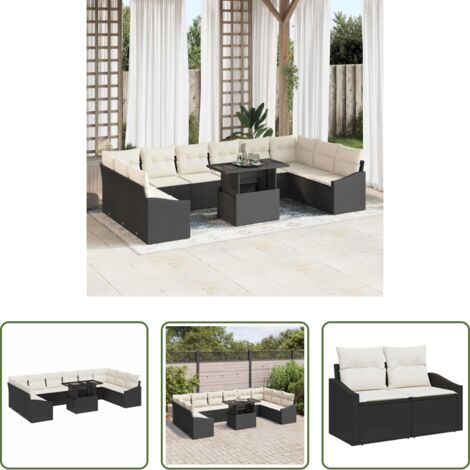 vidaXL Polyrattan -  Set di divani con cuscino 11 pcs Nero e Crema polyrattan