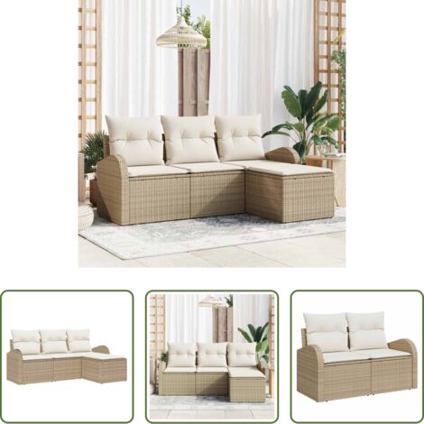 vidaXL Polyrattan -  Set di divani con cuscino 4 pcs Beige e Bianco polyrattan