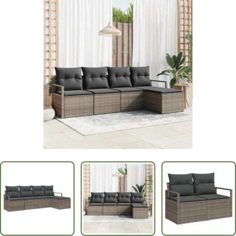 vidaXL Polyrattan -  Set di divani con cuscino 5 pcs Grigio polyrattan