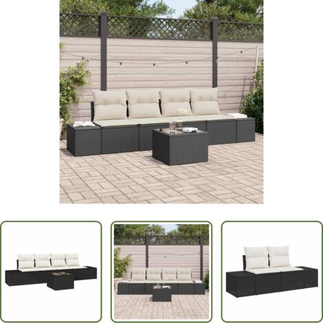 vidaXL Polyrattan -  Set di divani con cuscino 5 pcs Nero e Crema polyrattan