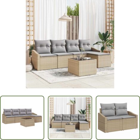 vidaXL Polyrattan -  Set di divani con cuscino 6 pcs Beige polyrattan