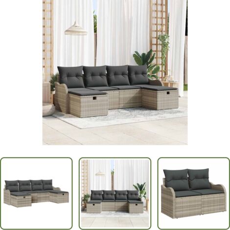 vidaXL Polyrattan -  Set di divani con cuscino 6 pcs Grigio chiaro polyrattan