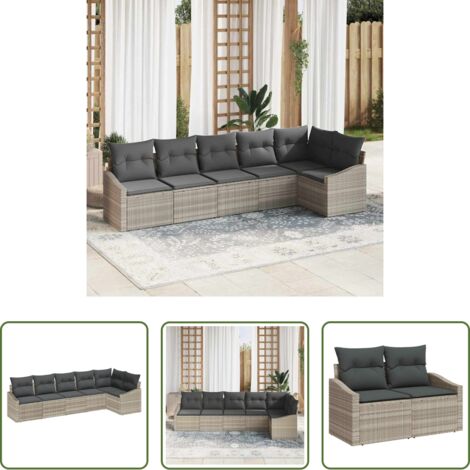 vidaXL Polyrattan -  Set di divani con cuscino 6 pcs Grigio chiaro polyrattan