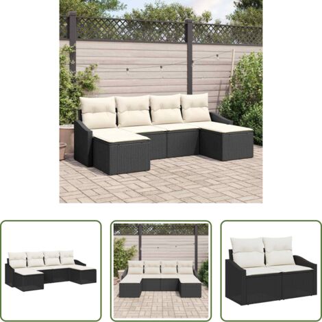 vidaXL Polyrattan -  Set di divani con cuscino 6 pcs Nero polyrattan