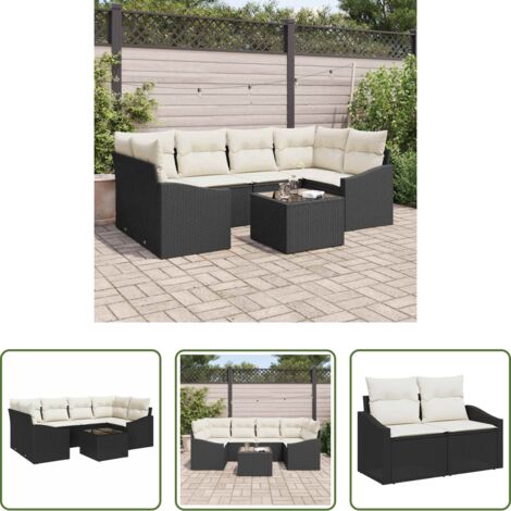 vidaXL Polyrattan -  Set di divani con cuscino 7 pcs Nero e Crema polyrattan