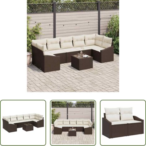 vidaXL Polyrattan -  Set di divani con cuscino 8 pcs Marrone e Crema polyrattan
