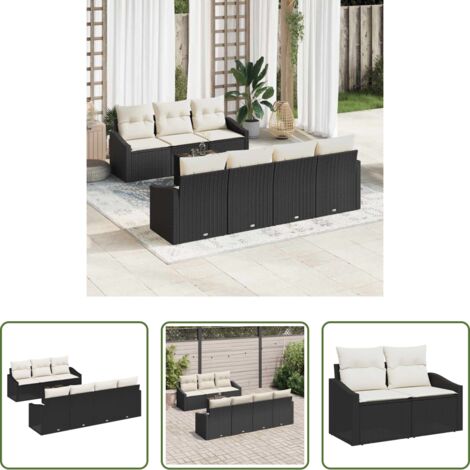 vidaXL Polyrattan -  Set di divani con cuscino 8 pcs Nero e Crema polyrattan