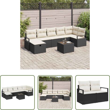 vidaXL Polyrattan -  Set di divani con cuscino 8 pcs Nero e Crema polyrattan