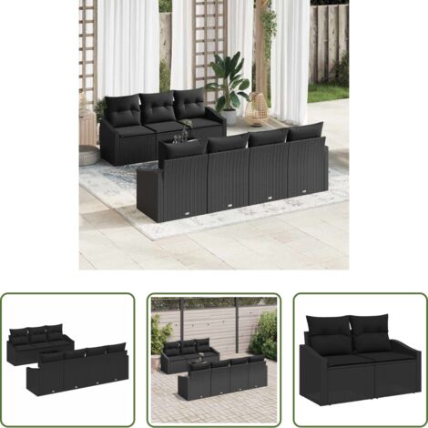 vidaXL Polyrattan -  Set di divani con cuscino con cuscino 8 pcs Nero polyrattan
