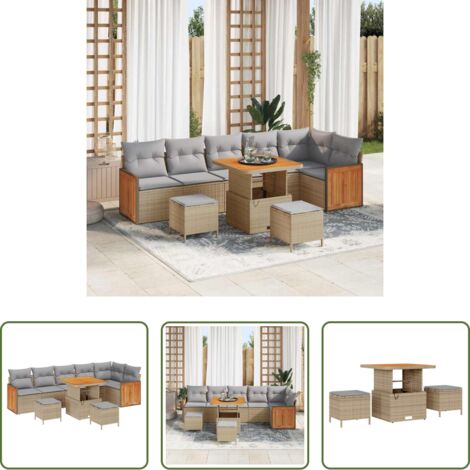 vidaXL Polyrattan -  Set Divano da Giardino 11 pcs Beige e Grigio Chiaro polyrattan