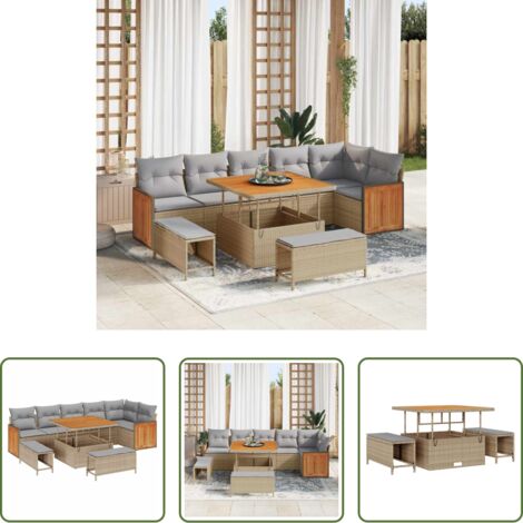 vidaXL Polyrattan -  Set Divano da Giardino 11 pcs Beige e Grigio Chiaro polyrattan