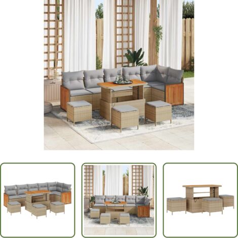 vidaXL Polyrattan -  Set Divano da Giardino 12 pcs Beige e Grigio Chiaro polyrattan