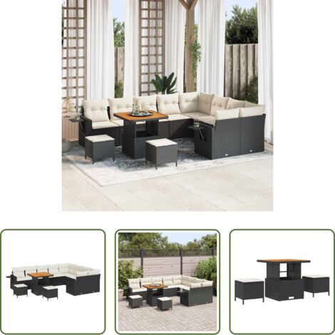vidaXL Polyrattan - Set Divano da Giardino 12 pcs Nero e Crema polyrattan