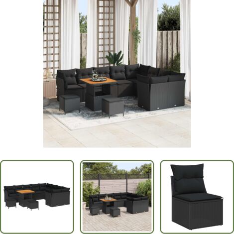 vidaXL Polyrattan - Set Divano da Giardino 12 pcs Nero polyrattan