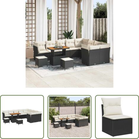vidaXL Polyrattan - Set Divano da Giardino 12 pcs Nero polyrattan