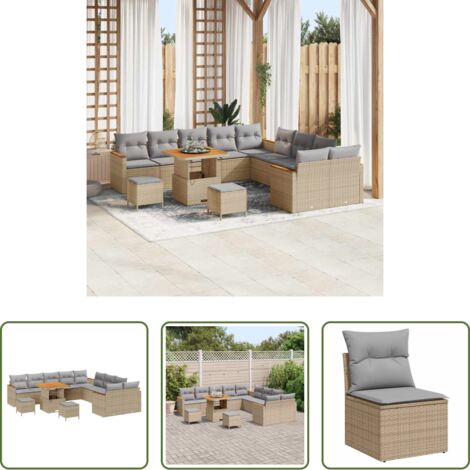 vidaXL Polyrattan -  Set Divano da Giardino 13 pcs Beige polyrattan