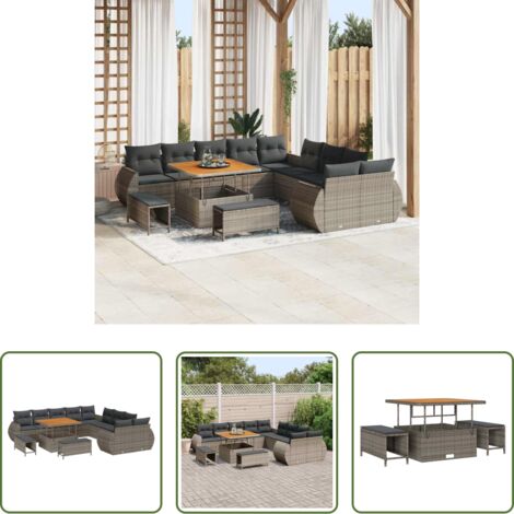 vidaXL Polyrattan -  Set Divano da Giardino 13 pcs Grigio polyrattan