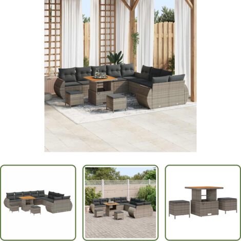 vidaXL Polyrattan -  Set Divano da Giardino 13 pcs Grigio polyrattan
