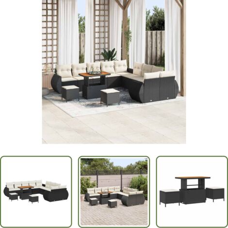 vidaXL Polyrattan -  Set Divano da Giardino 13 pcs Nero polyrattan