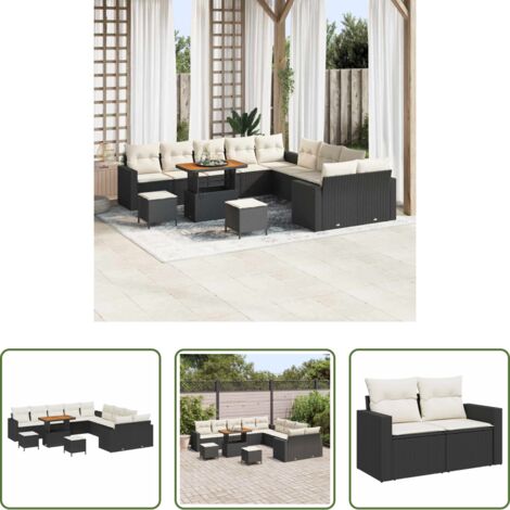 vidaXL Polyrattan -  Set Divano da Giardino 13 pcs Nero polyrattan