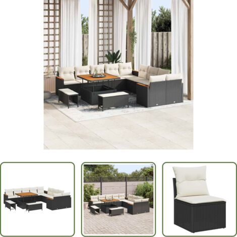 vidaXL Polyrattan -  Set Divano da Giardino 13 pcs Nero polyrattan