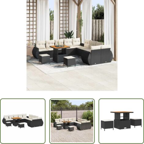vidaXL Polyrattan -  Set Divano da Giardino 13 pcs Nero polyrattan