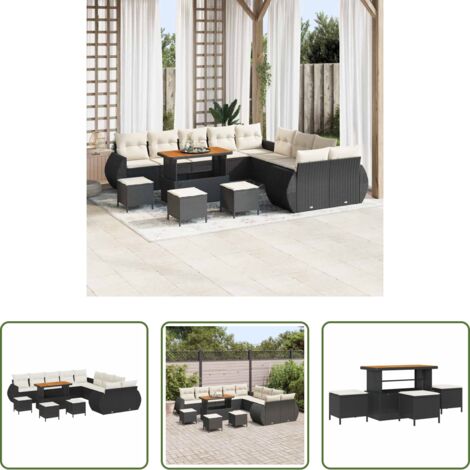 vidaXL Polyrattan -  Set Divano da Giardino 14 pcs Nero polyrattan