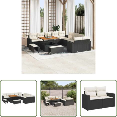 vidaXL Polyrattan -  Set Divano da Giardino 17 pcs Nero e Crema polyrattan