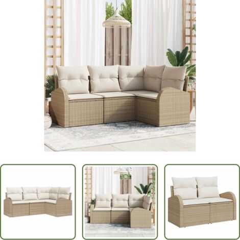 vidaXL Polyrattan -  Set Divano da Giardino 4 pcs Beige e Bianco polyrattan