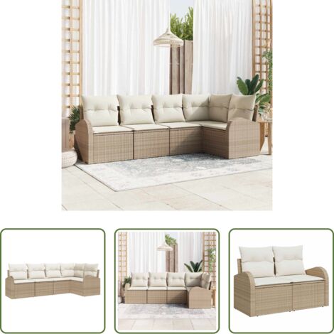 vidaXL Polyrattan -  Set Divano da Giardino 5 pcs Beige e Bianco polyrattan