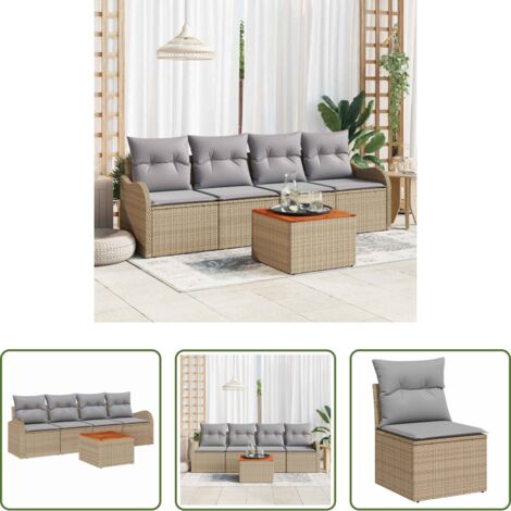 vidaXL Polyrattan -  Set Divano da Giardino 5 pcs Beige e Grigio Chiaro polyrattan