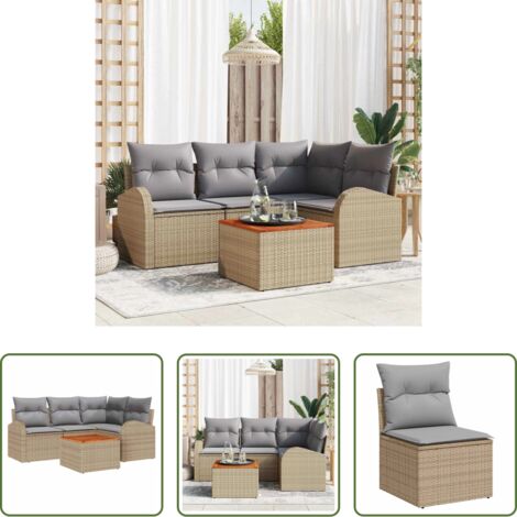 vidaXL Polyrattan -  Set Divano da Giardino 5 pcs Beige e Grigio Chiaro polyrattan