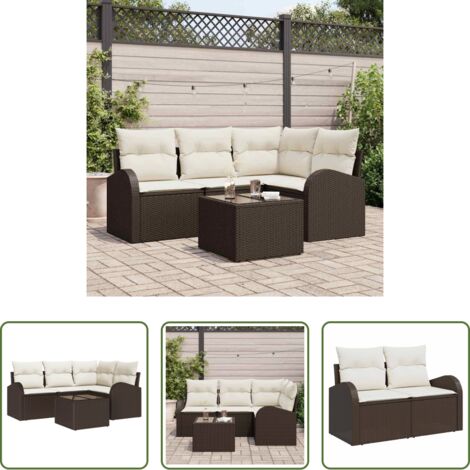 vidaXL Polyrattan -  Set Divano da Giardino 5 pcs Marrone e bianco polyrattan
