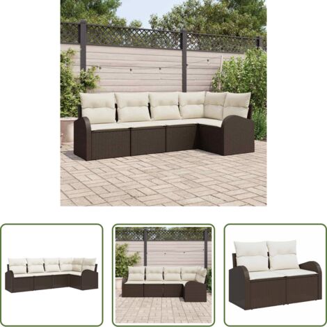 vidaXL Polyrattan -  Set Divano da Giardino 5 pcs Marrone e bianco polyrattan