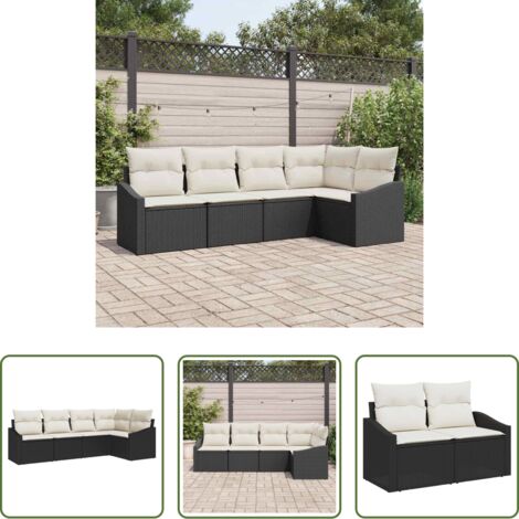 vidaXL Polyrattan -  Set Divano da Giardino 5 pcs Nero e Bianco polyrattan
