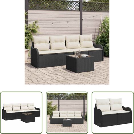 vidaXL Polyrattan -  Set Divano da Giardino 5 pcs Nero e Crema polyrattan