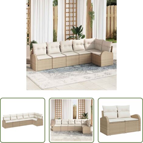 vidaXL Polyrattan -  Set Divano da Giardino 6 pcs Beige e Bianco polyrattan