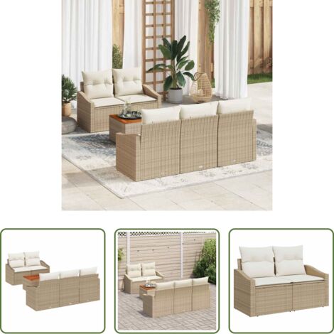 vidaXL Polyrattan -  Set Divano da Giardino 6 pcs Beige e Crema polyrattan