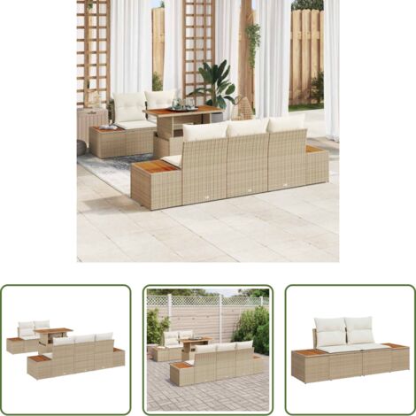 vidaXL Polyrattan -  Set Divano da Giardino 6 pcs Beige Poly Rattan
