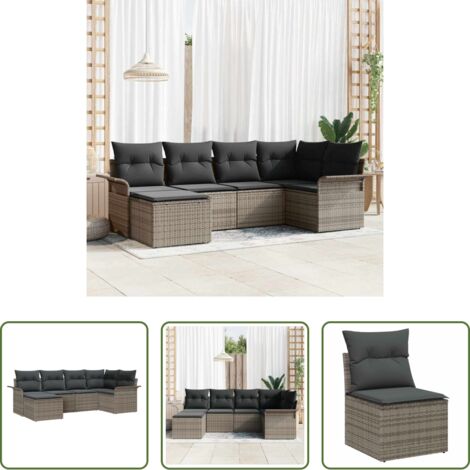 vidaXL Polyrattan -  Set Divano da Giardino 6 pcs Grigio polyrattan