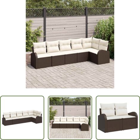 vidaXL Polyrattan -  Set Divano da Giardino 6 pcs Marrone e bianco polyrattan