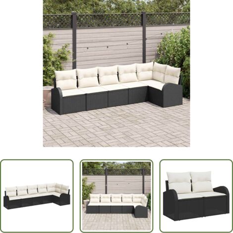 vidaXL Polyrattan -  Set Divano da Giardino 6 pcs Nero e Bianco polyrattan